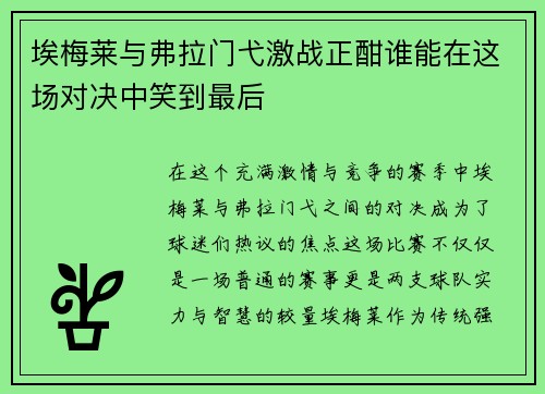 埃梅莱与弗拉门弋激战正酣谁能在这场对决中笑到最后