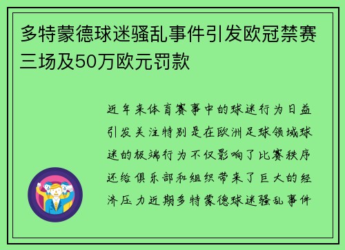多特蒙德球迷骚乱事件引发欧冠禁赛三场及50万欧元罚款